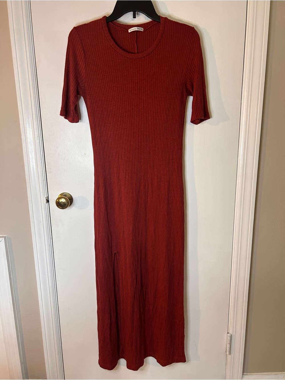 REFORMATION JEANS OLYMPIA RUST COLORED RIBBED MIDI DRESS W/SLIT SIZE MEDIUM - Picture 2 of 7